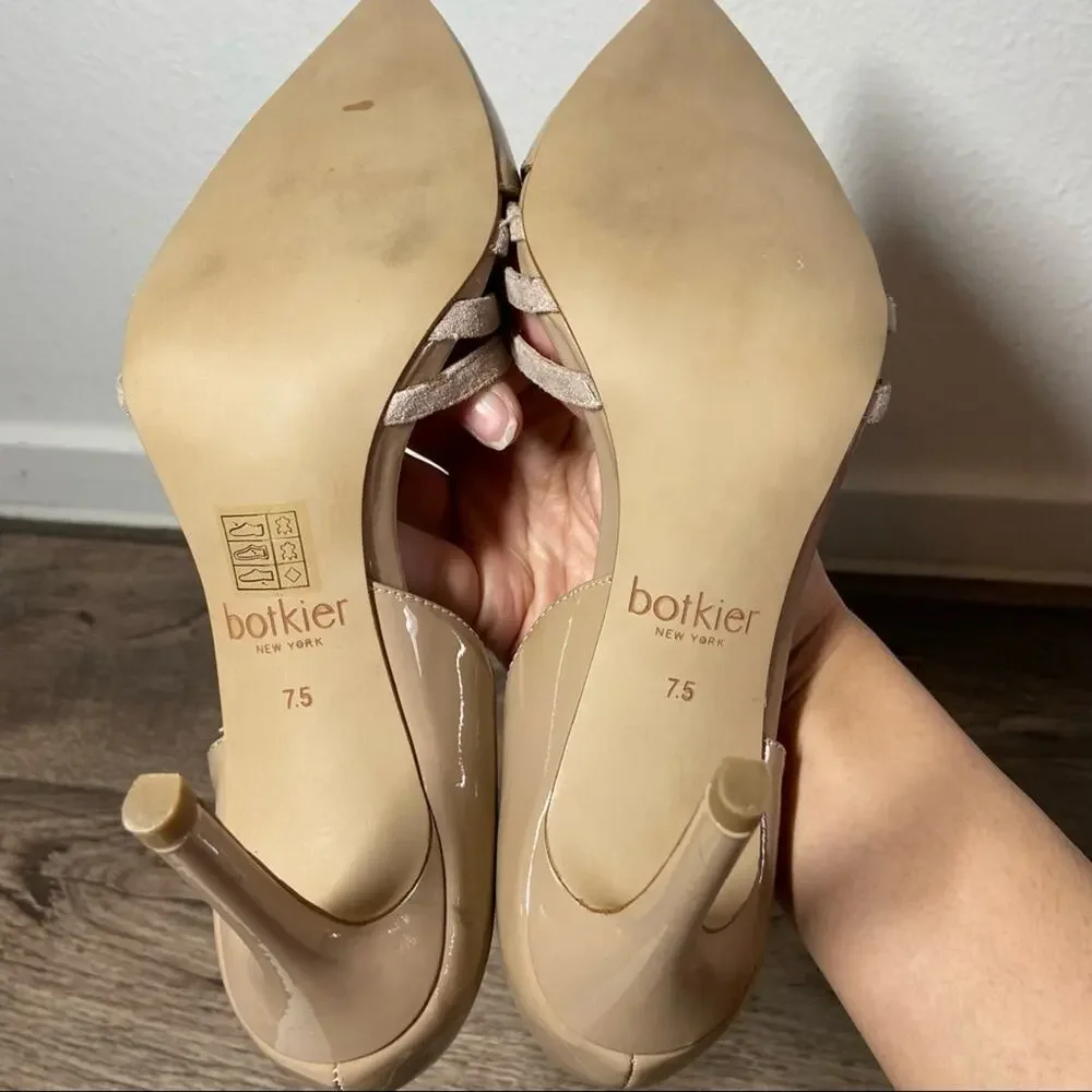 Botkier D'Orsay Heels Patent Leather Strappy Velvet Pointed Toe Nude 7.5
